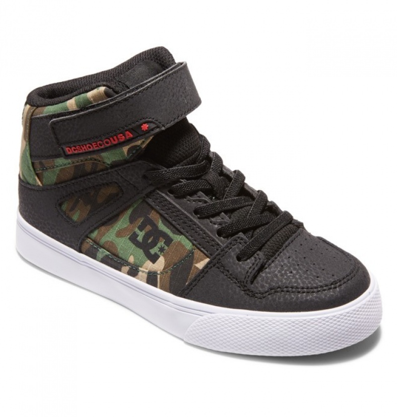 Adidasi DC Pure High Elastic Dantela High Tops Copii Negrii Camuflaj | HEL0776