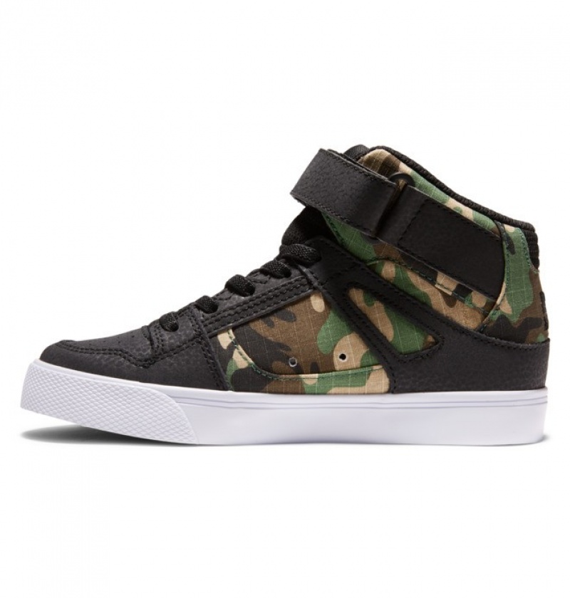 Adidasi DC Pure High Elastic Dantela High Tops Copii Negrii Camuflaj | HEL0776