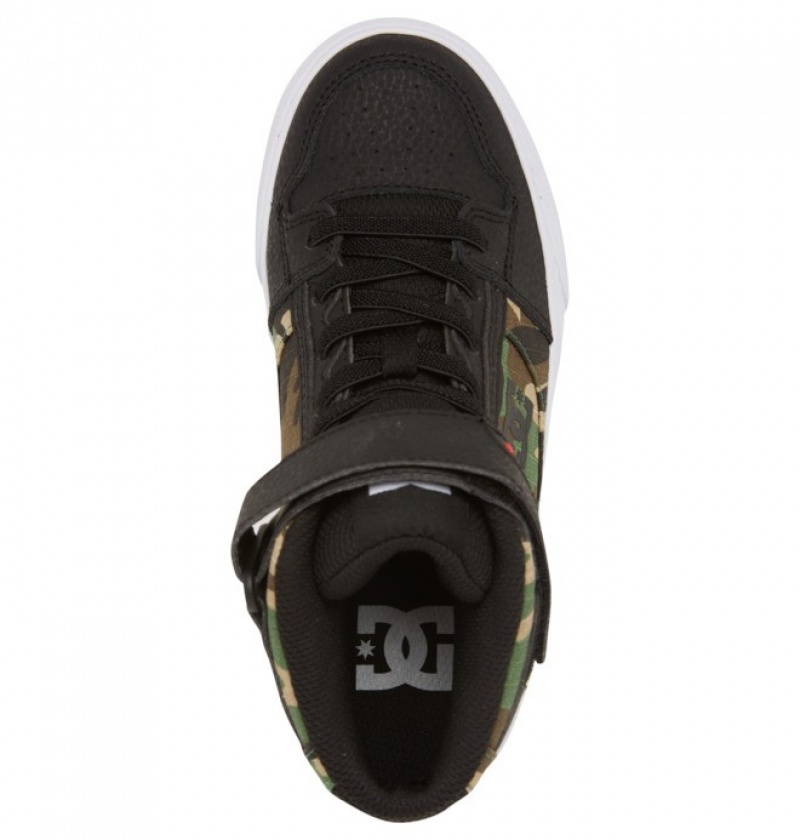 Adidasi DC Pure High Elastic Dantela High Tops Copii Negrii Camuflaj | HEL0776