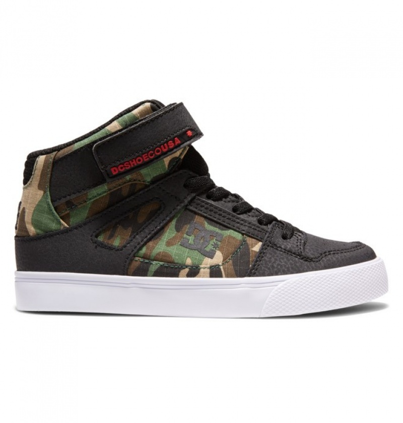 Adidasi DC Pure High Elastic Dantela High Tops Copii Negrii Camuflaj | HEL0776