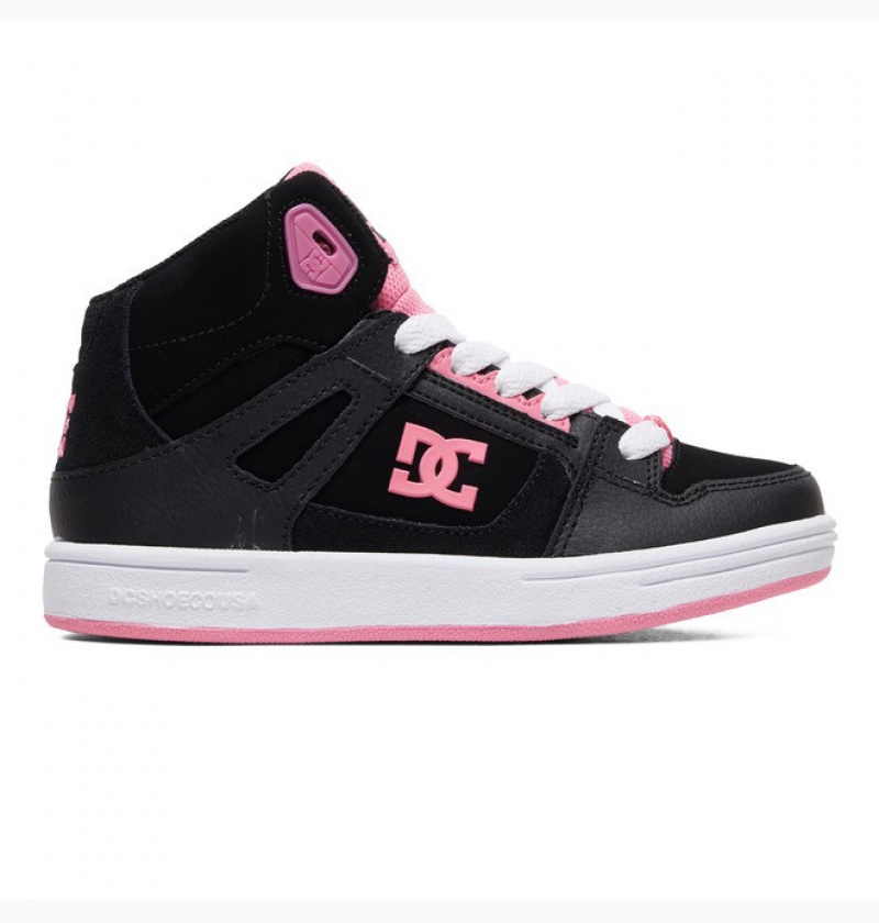 Adidasi Skate DC Pure Hi High Tops Copii Negrii Roz | EJK2778