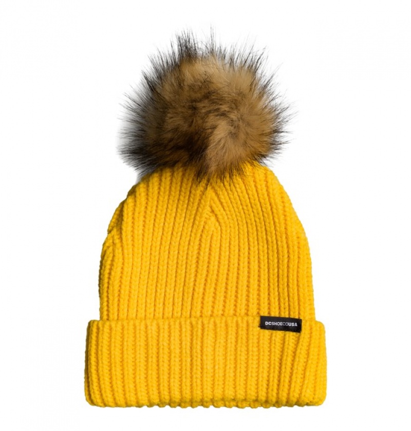 Beanie DC Splendid Faux Fur Pom-Pom Dama Lămâie | EOL0826