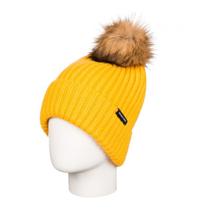 Beanie DC Splendid Faux Fur Pom-Pom Dama Lămâie | EOL0826