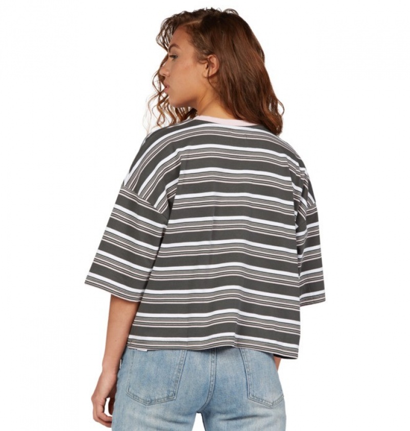 Tricouri DC Effortless Stripe Cropped Dama Gri Inchis Dungi | PXH5042