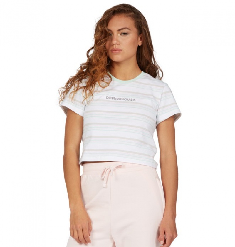 Tricouri DC Effortless Stripe Cropped Dama Albi Dungi | PYF9830